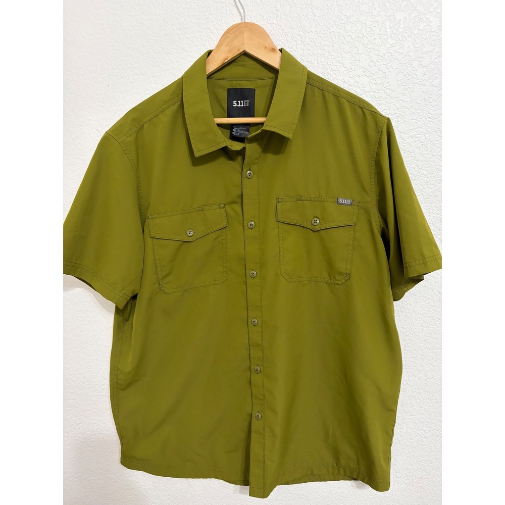 5.11 Tactical Mens Short Sleeve Button Down‎ Shirt Olive Green Large Pockets